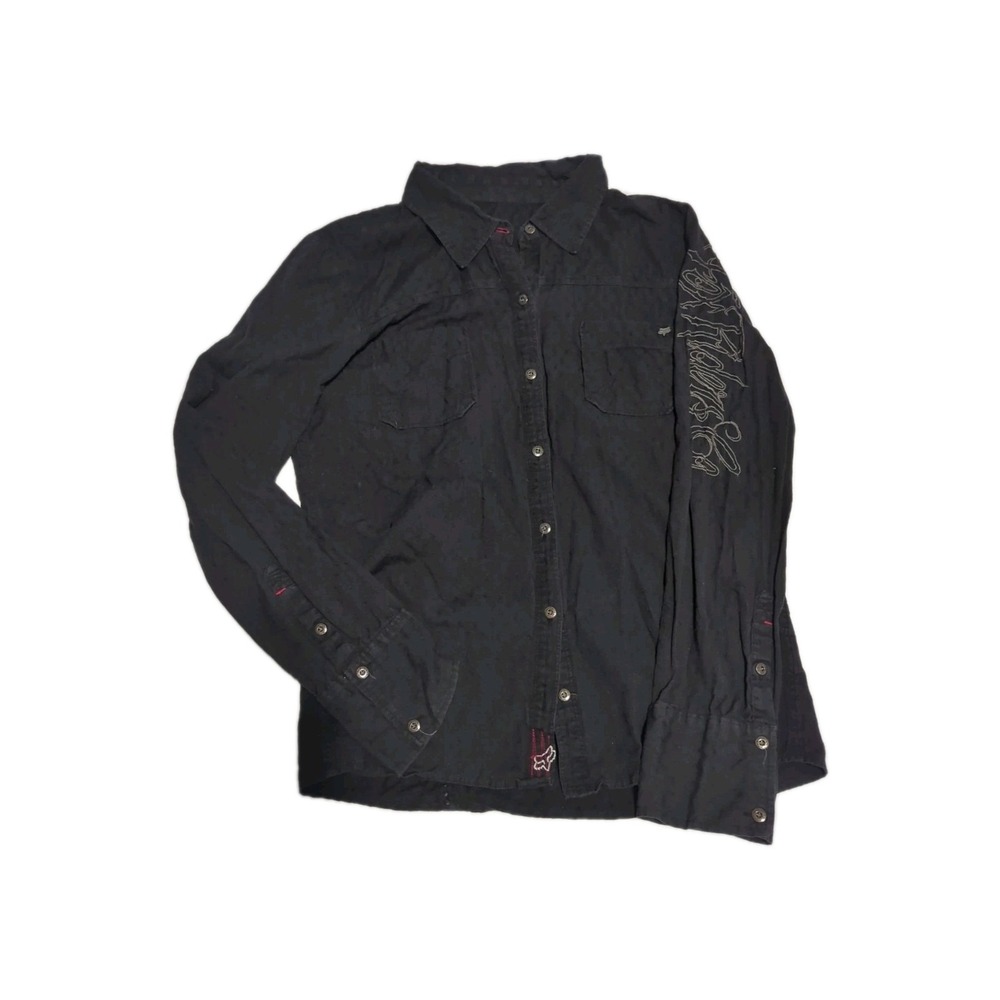 Fox Racing button up shirt womens XL moto Y2K logo script embroidered biker